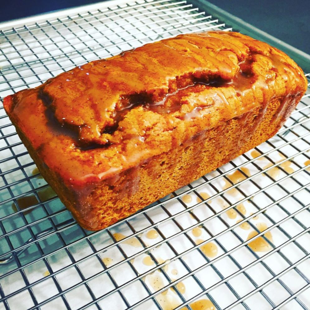 Pumpkin Spiced Loaf with a Vanilla Maple Cheesecake Topping