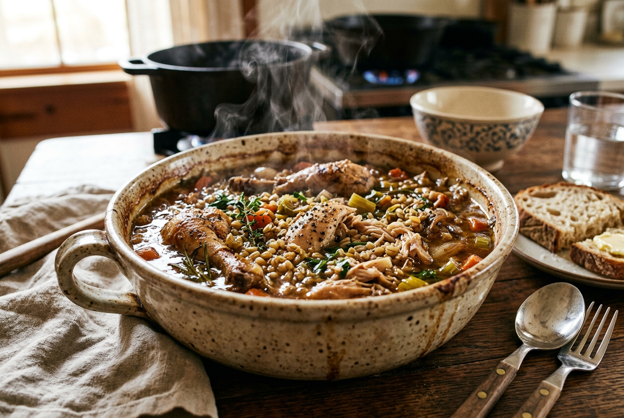 Slow-cooked Chicken and Pearl Barley Casserole