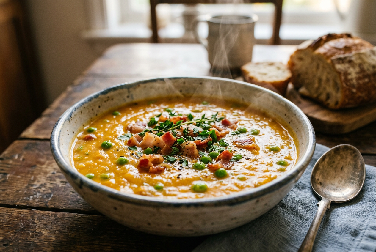Sweet Potato, Pea and Bacon Soup