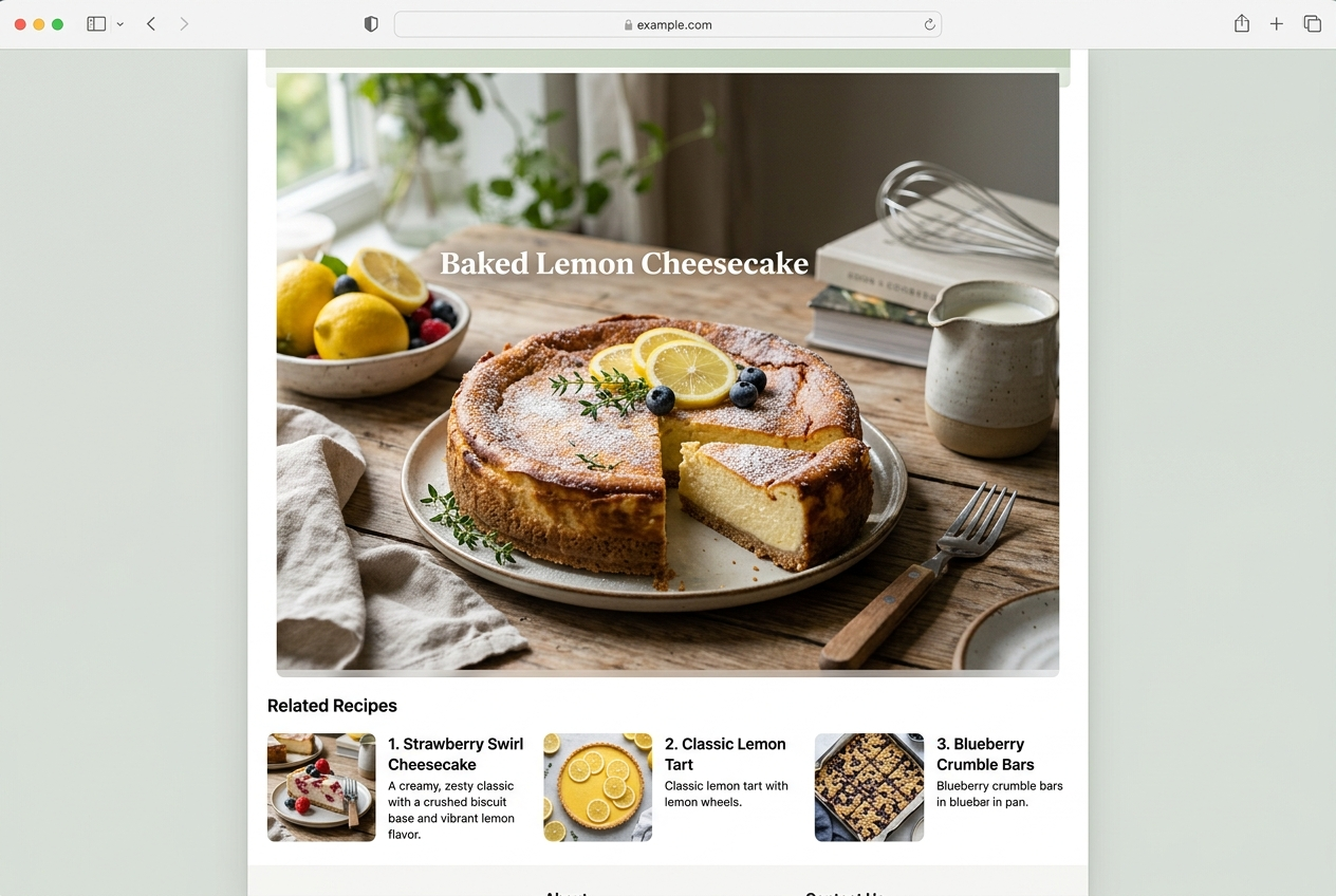 Page: Baked Lemon Cheesecake. Container class: wpp-list wpp-list-with-thumbnails