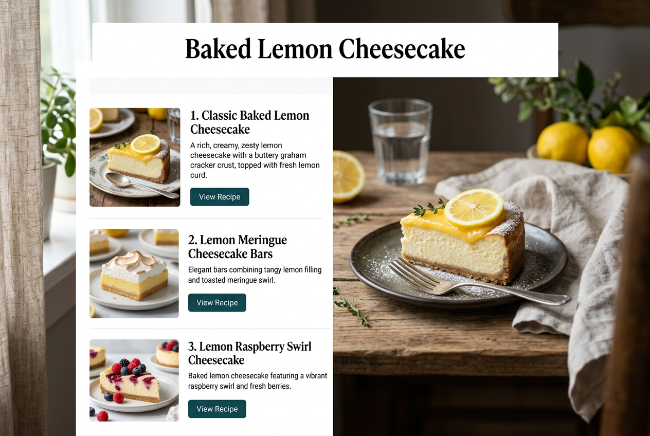 Page: Baked Lemon Cheesecake. Container class: wpp-list wpp-list-with-thumbnails