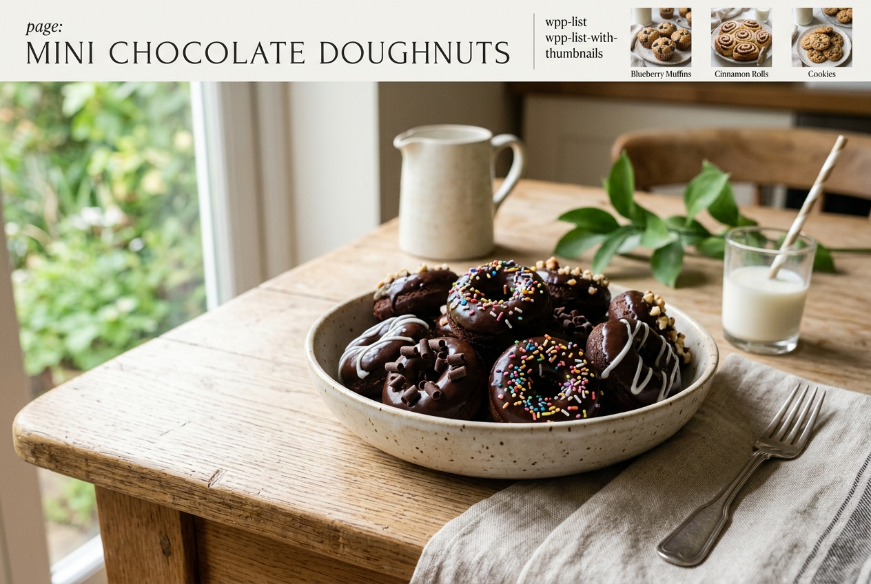 Page: Mini Chocolate Doughnuts. Container class: wpp-list wpp-list-with-thumbnails