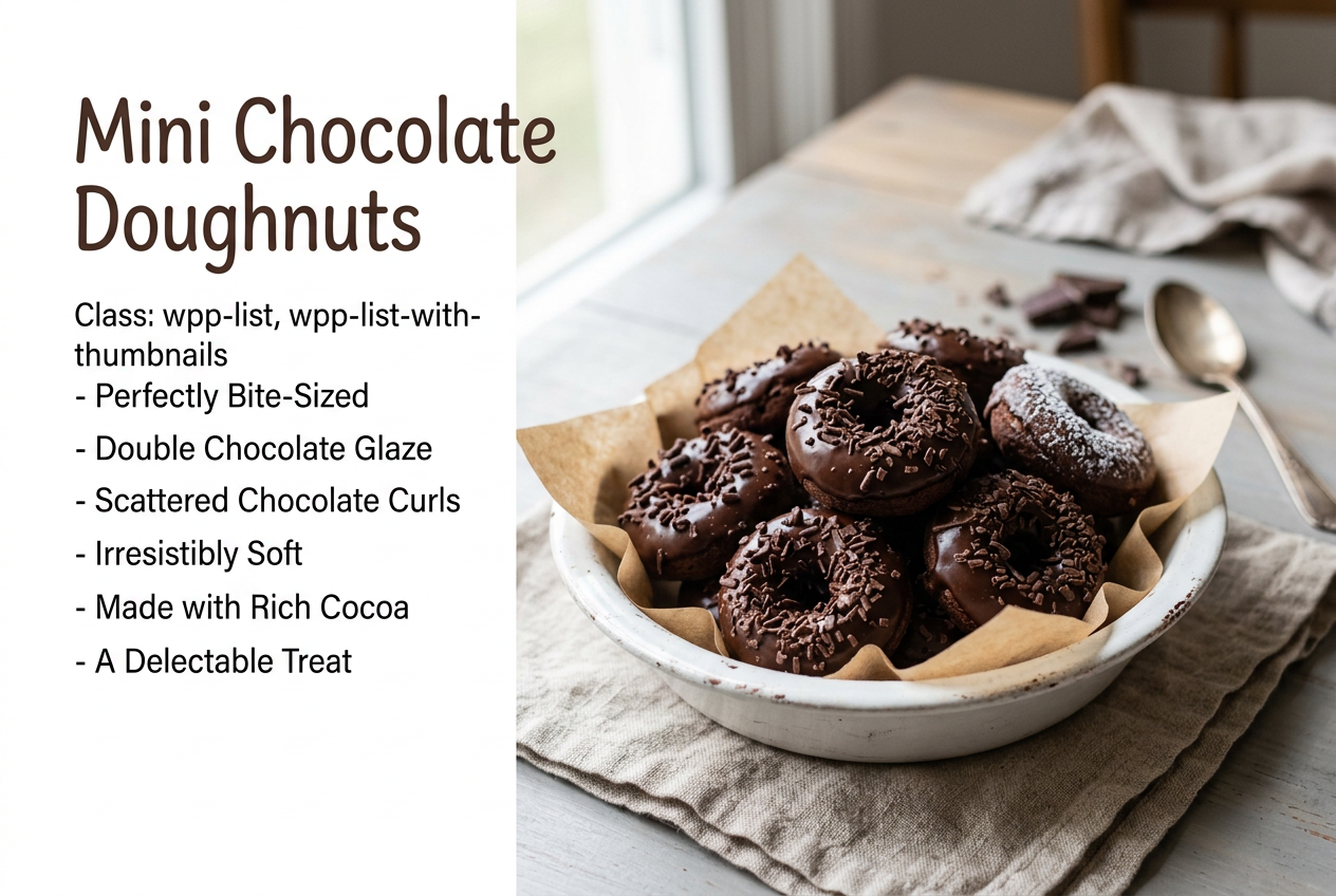 Page: Mini Chocolate Doughnuts. Container class: wpp-list wpp-list-with-thumbnails