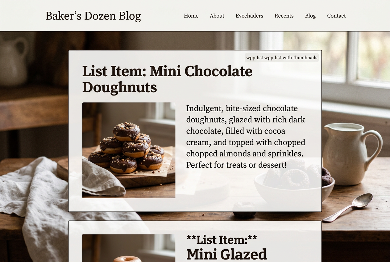 Page: Mini Chocolate Doughnuts. Container class: wpp-list wpp-list-with-thumbnails