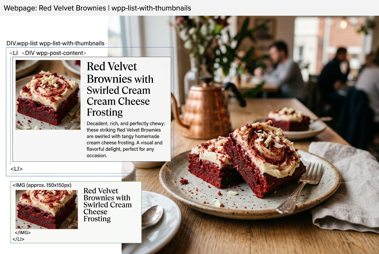 Page: Red Velvet Brownies. Container class: wpp-list wpp-list-with-thumbnails