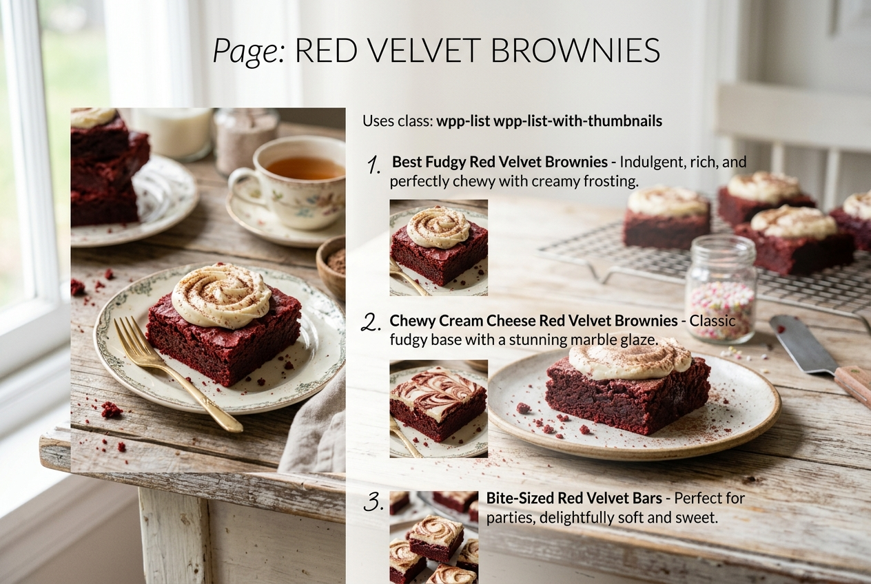 Page: Red Velvet Brownies. Container class: wpp-list wpp-list-with-thumbnails