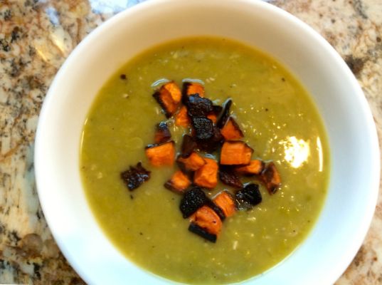 Sweet Potato, Pea and Bacon Soup