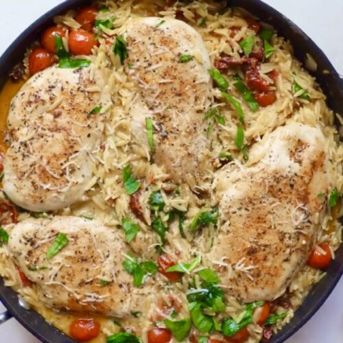 One Pan Chicken and Orzo Bake