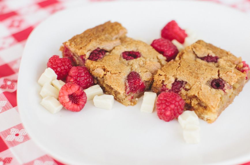 Raspberry and White Chocolate Blondies