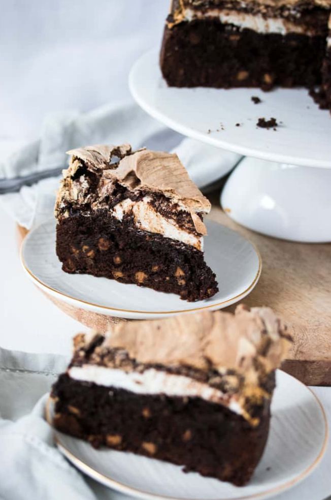 Brownie Cake with Chocolate Meringue - Whisking Wolf