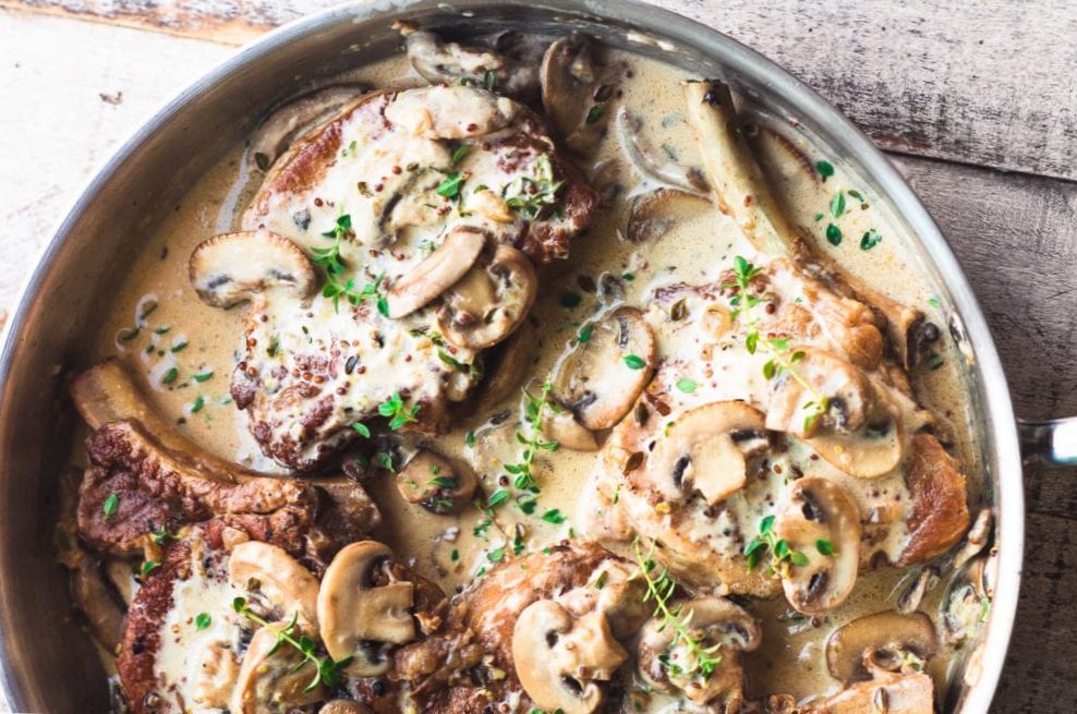 No Count Pork in a Mushroom and Mustard Sauce